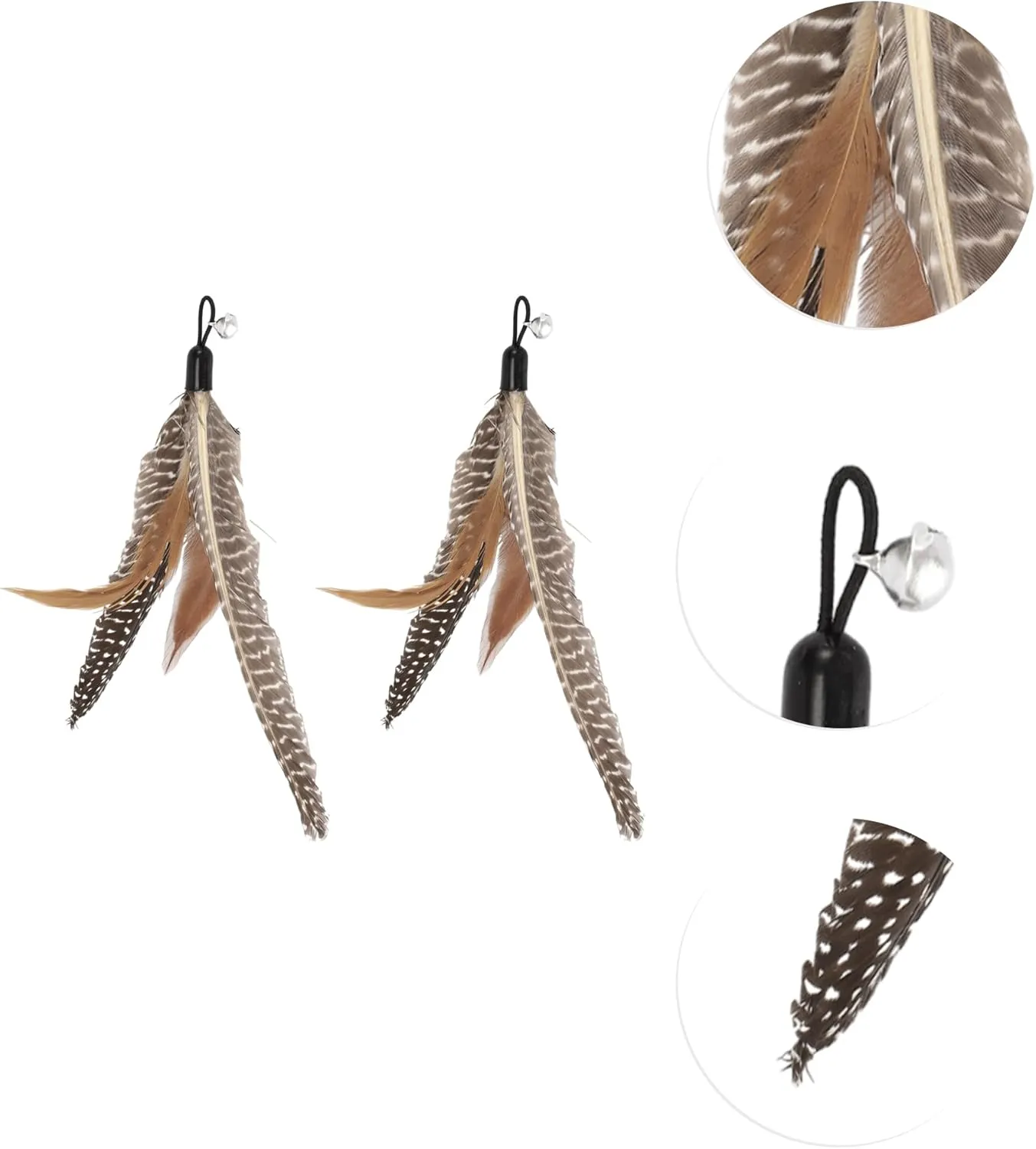 2 Pcs Feather Cat Wand Replacement for Pet Interactive, Cat Wand Refill Attachments for Indoor and Outdoor Cats, Gradient Brown