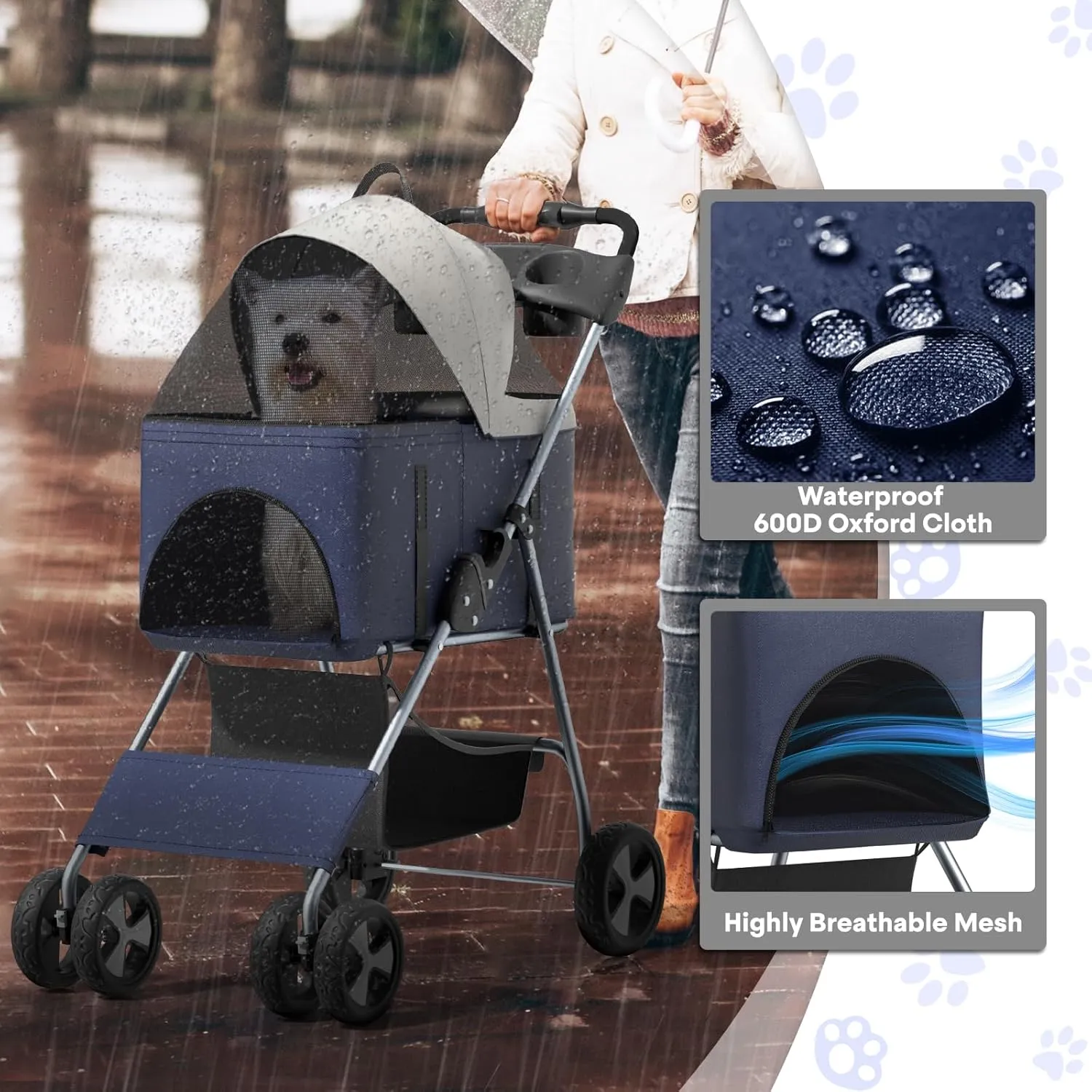 3-in-1 Visible Foldable Pet Carrier, Detachable Car Seat and Stroller with Push Button Entry for Small Pets, Cat Dog Carrier for Medium Dogs Cats Load Up to 33 lbs, Navy Blue