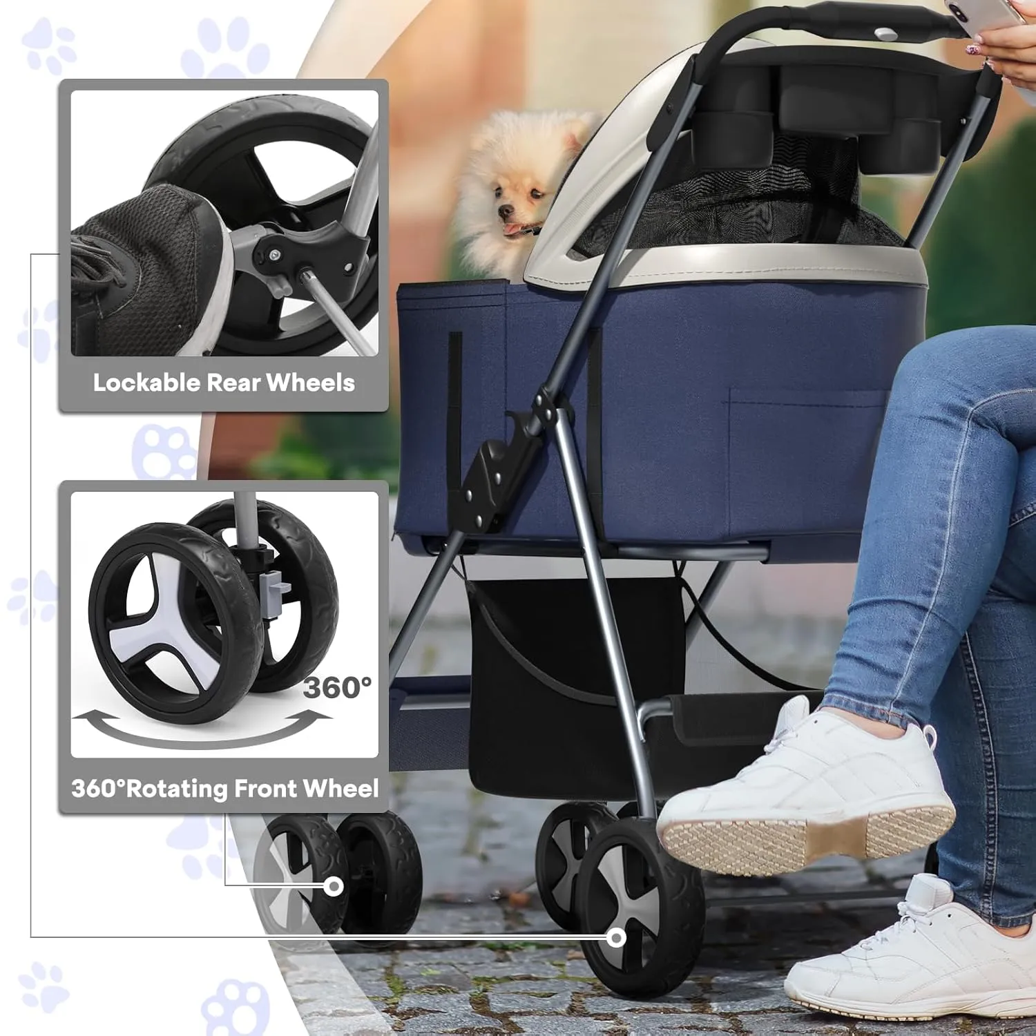 3-in-1 Visible Foldable Pet Carrier, Detachable Car Seat and Stroller with Push Button Entry for Small Pets, Cat Dog Carrier for Medium Dogs Cats Load Up to 33 lbs, Navy Blue