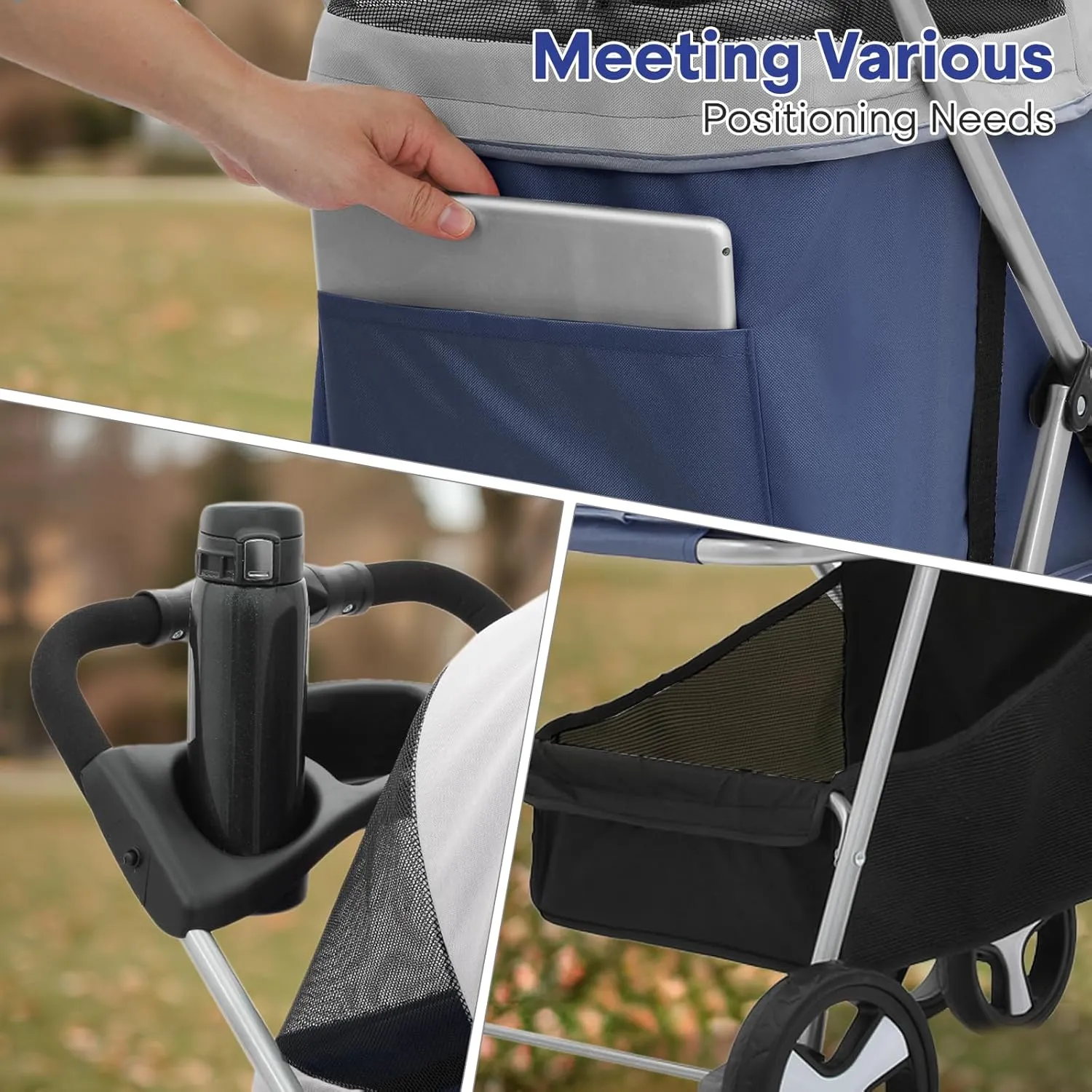 3-in-1 Visible Foldable Pet Carrier, Detachable Car Seat and Stroller with Push Button Entry for Small Pets, Cat Dog Carrier for Medium Dogs Cats Load Up to 33 lbs, Navy Blue