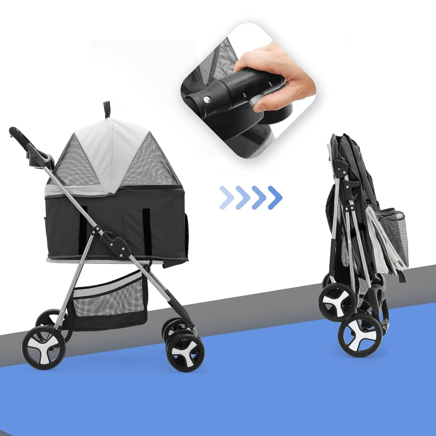 3-in-1 Visible Foldable Pet Carrier, Detachable Car Seat and Stroller with Push Button Entry for Small Pets, Cat Dog Carrier for Medium Dogs Cats Load Up to 33 lbs, Navy Blue