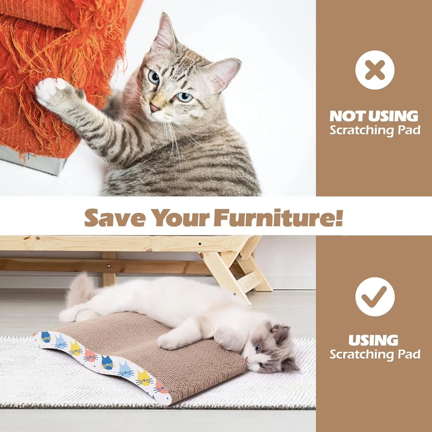 3PCS Cat Scratcher Cardboard Board 3 Pack Cat Recycle Corrugated Scratching Pad Cat Scratching Lounge Sofa Bed Wave Shape Cat Scratch Pad with Catnip (3PCS)