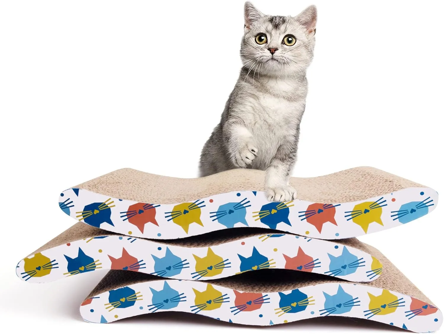 3PCS Cat Scratcher Cardboard Board 3 Pack Cat Recycle Corrugated Scratching Pad Cat Scratching Lounge Sofa Bed Wave Shape Cat Scratch Pad with Catnip (3PCS)