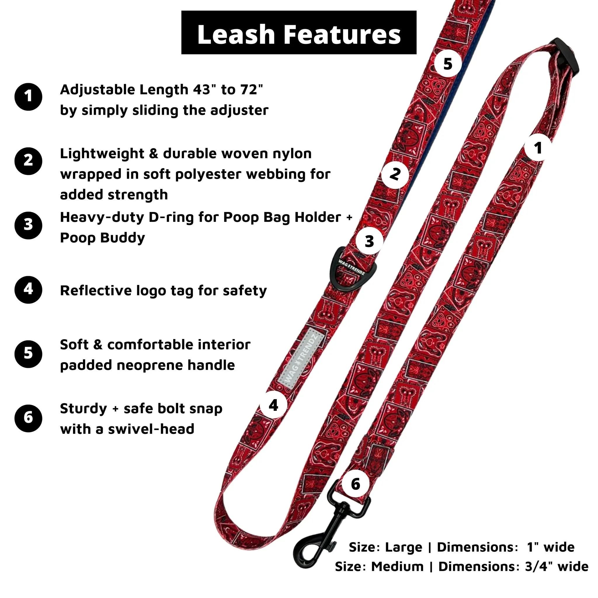 Adjustable Dog Leash | Bandana Boujee Red