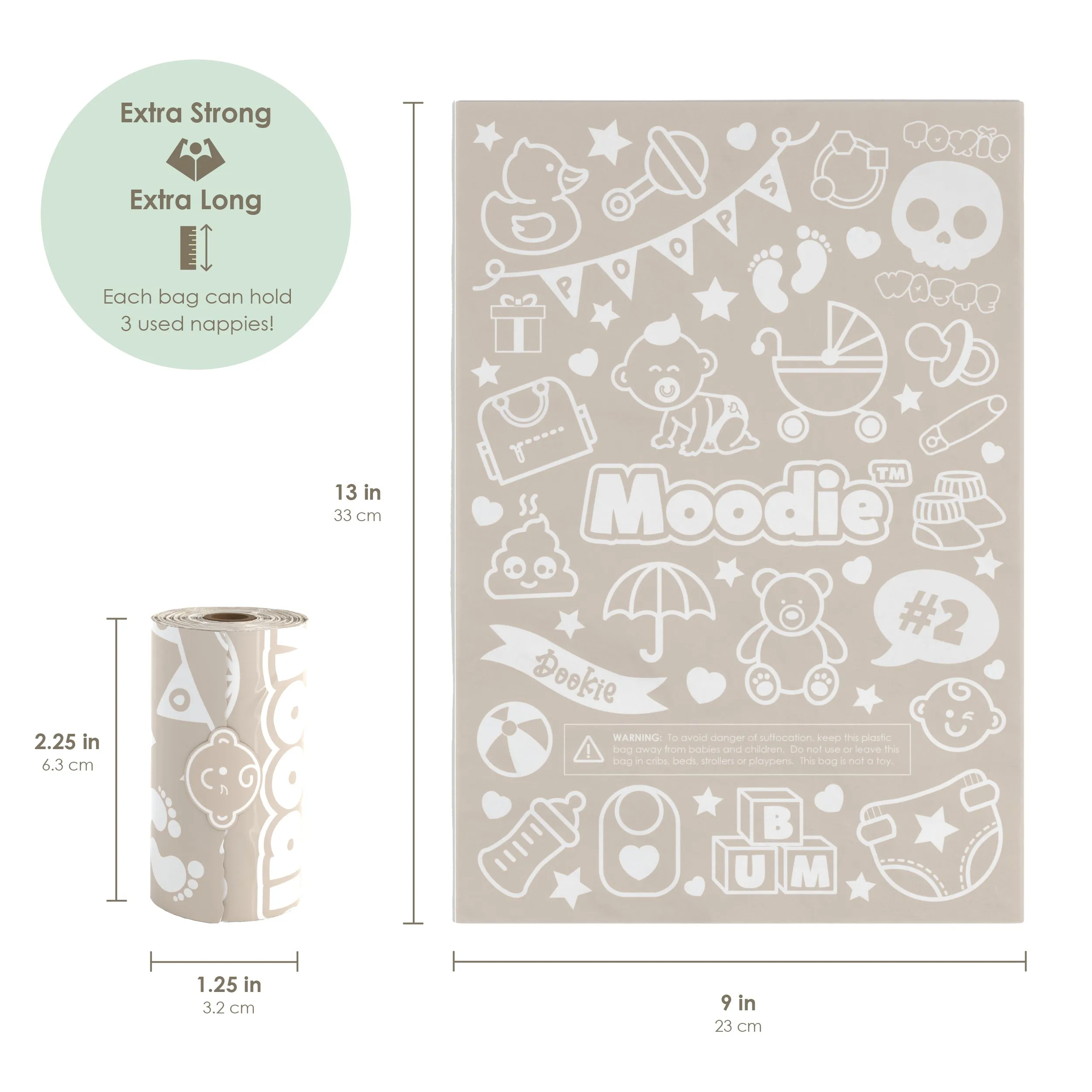 Baby Disposable Diaper Bags |  UNSCENTED - 6 Roll Refill Pack