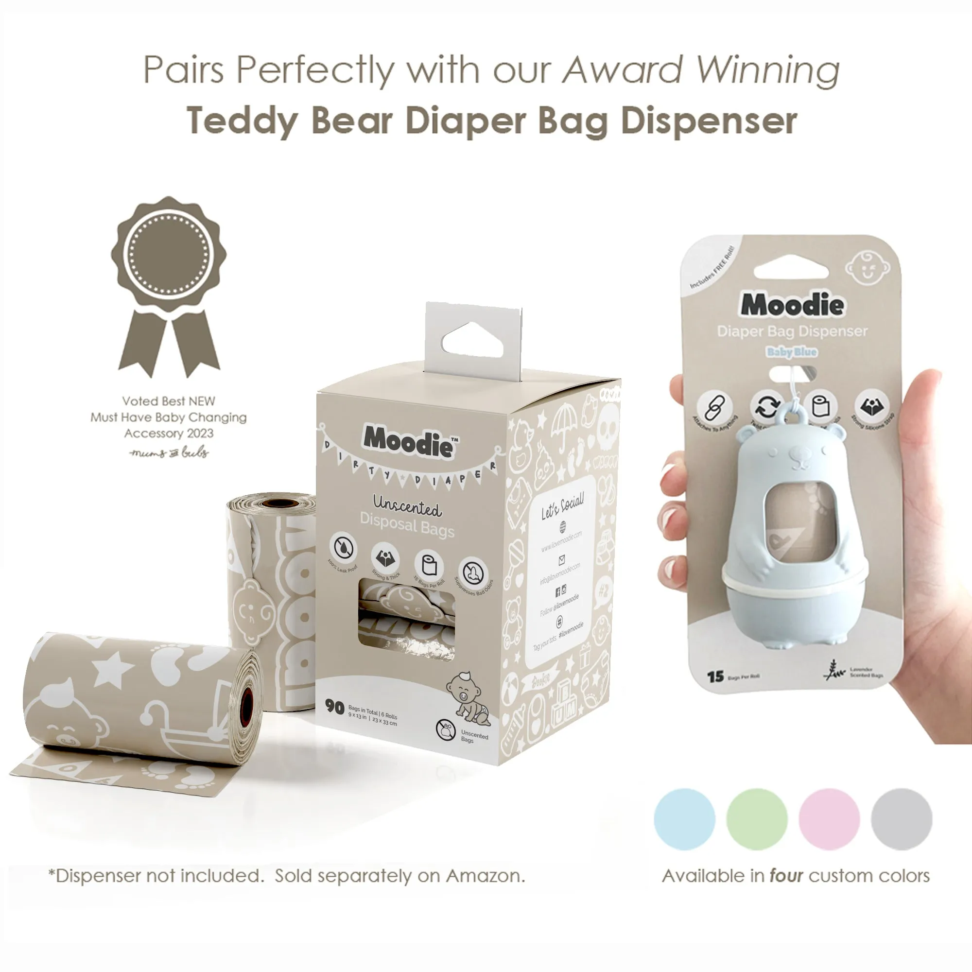 Baby Disposable Diaper Bags |  UNSCENTED - 6 Roll Refill Pack