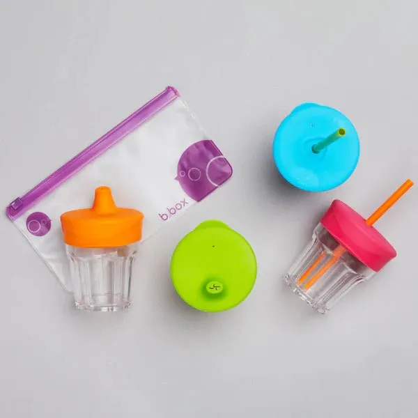 B.Box Universal Silicone Lid & Straw Travel Pack- Strawberry Shake Pink Orange