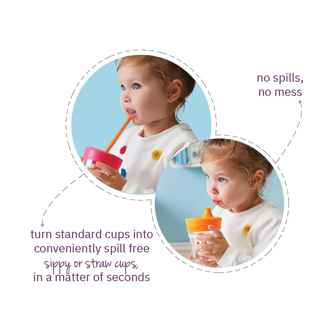 B.Box Universal Silicone Lid & Straw Travel Pack- Strawberry Shake Pink Orange