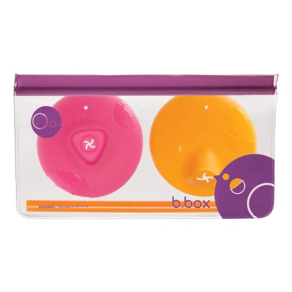 B.Box Universal Silicone Lid & Straw Travel Pack- Strawberry Shake Pink Orange