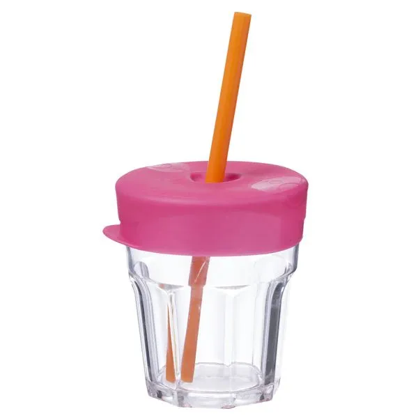 B.Box Universal Silicone Lid & Straw Travel Pack- Strawberry Shake Pink Orange