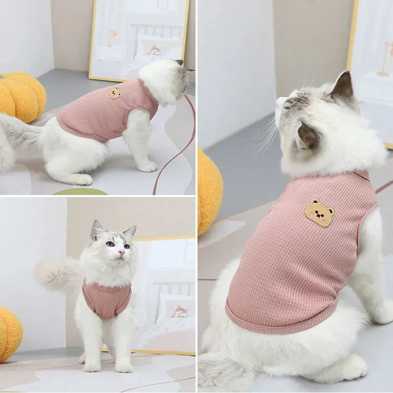 Bear Patch Pet Vest - Lightweight Cotton Summer T-Shirt for Cats & Small Dogs