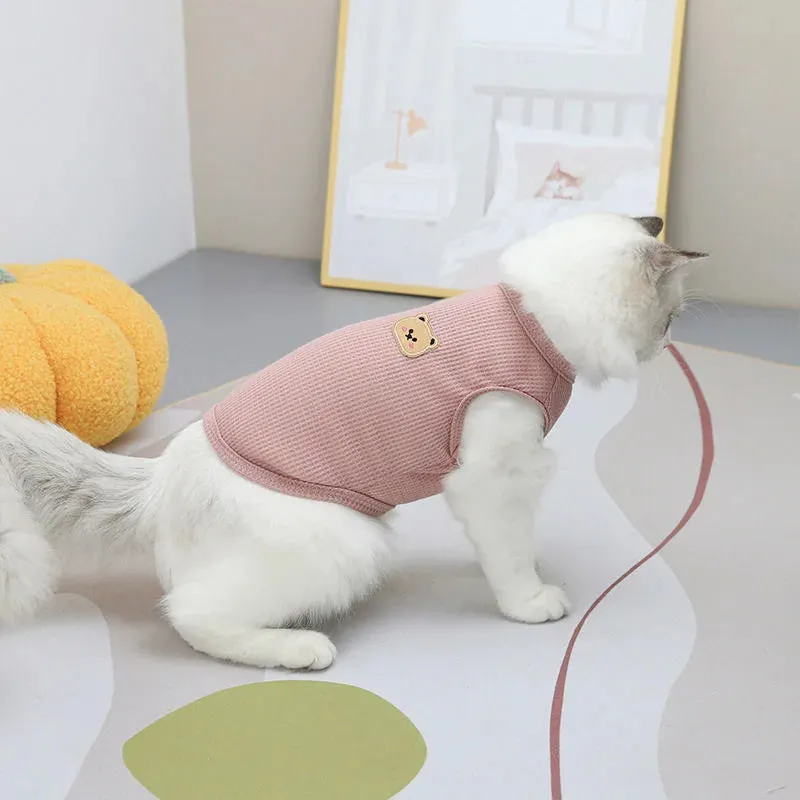 Bear Patch Pet Vest - Lightweight Cotton Summer T-Shirt for Cats & Small Dogs