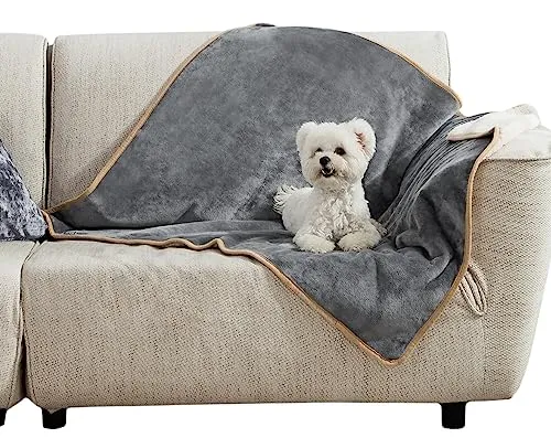 Bedsure Waterproof Dog Blankets for Small Dogs - Small Cat Blanket Washable for Couch Protection, Sherpa Fleece Puppy Blanket, Soft Plush Reversible Throw Furniture Protector, 25"X35", Grey