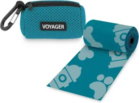 Best Pet Supplies Dog Poop Bag Holder Leash Attachment with 15 Bags, Turquoise, Reusable Mesh Dispenser Pouch for Travel, Walking, Park, and Outdoor Use, Soft and Durable with Clip-On