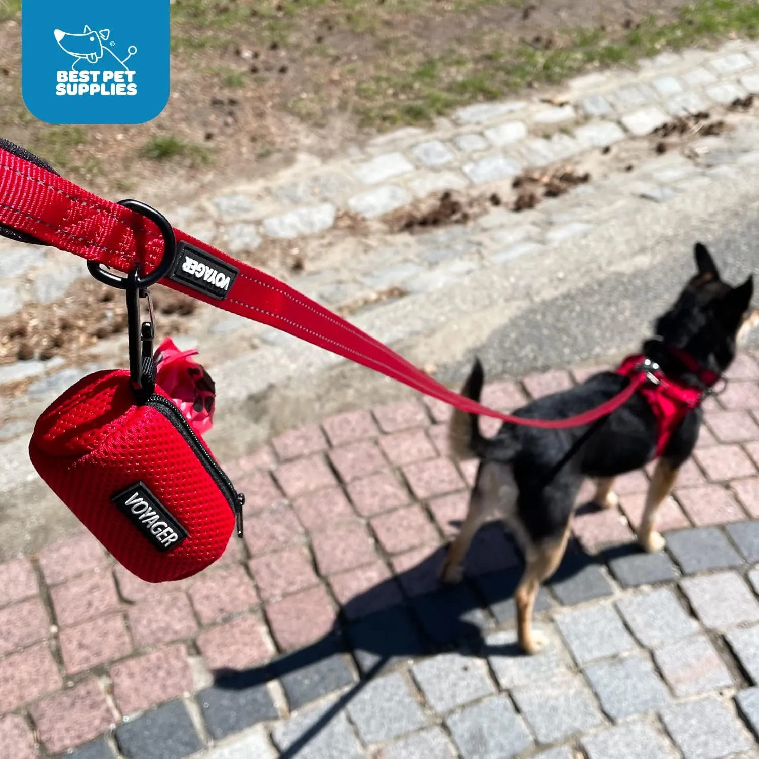 Best Pet Supplies Dog Poop Bag Holder Leash Attachment with 15 Bags, Turquoise, Reusable Mesh Dispenser Pouch for Travel, Walking, Park, and Outdoor Use, Soft and Durable with Clip-On