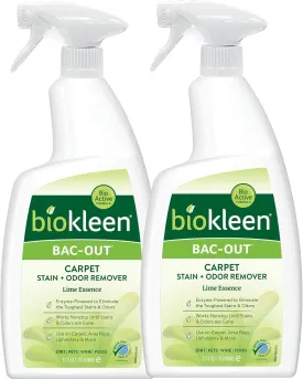 Biokleen Bac-Out Carpet Cleaner Spray, Stain Remover and Odor Eliminator, Use on Area Rugs, Upholstery & More, Removes Dirt, Pets, Wine & Food, Lime Scent, 32 oz, 2 Pack