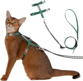 Cat Harness and Leash Set - Green Lightweight Soft Kitten Harness Escape Proof, Adjustable Travel Pet Harness for WalkingEasy Control Comfortable Outdoor (Green, One Size Fits All)