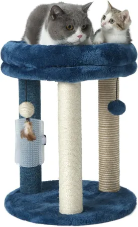 Cat Scratching Post Tree with Tower Soft Bed.Natural Quality Sisal Carpet Jute Scratch Posts with Three Hanging Ball Toys and Massage Brush for Indoor Cats and Kittens Blue