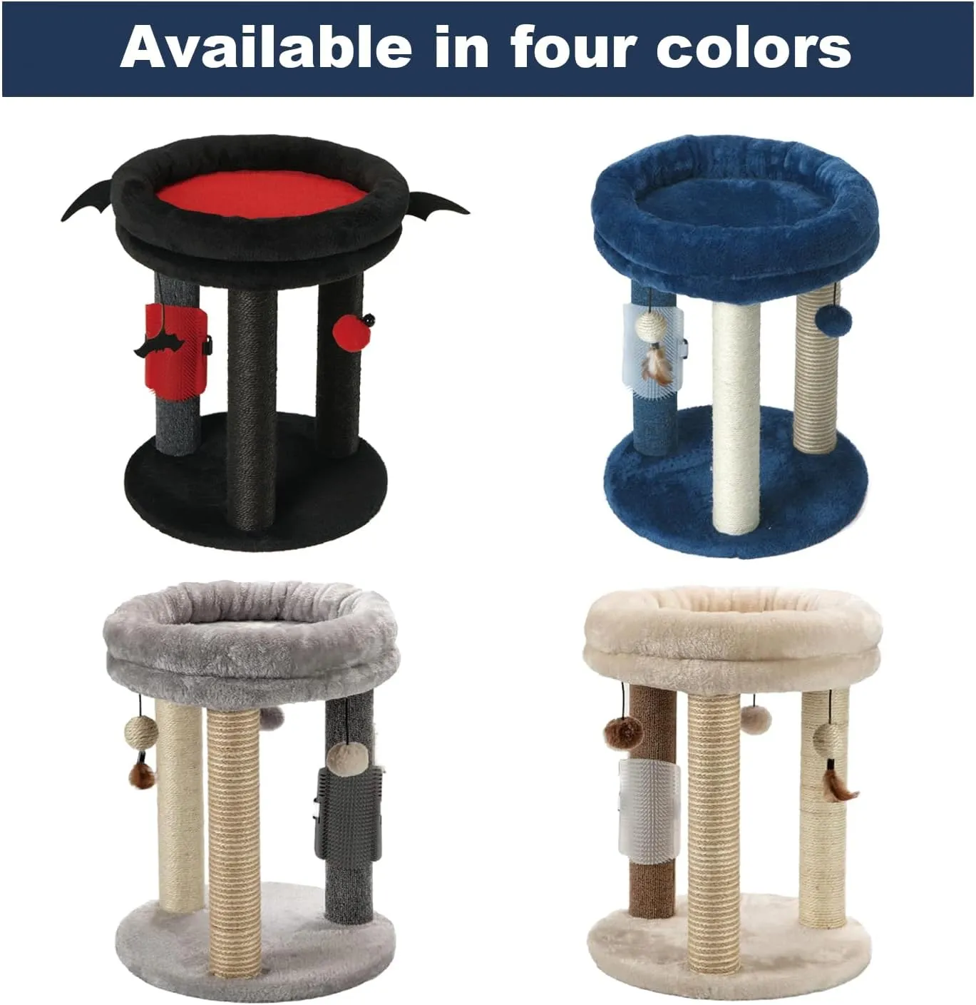 Cat Scratching Post Tree with Tower Soft Bed.Natural Quality Sisal Carpet Jute Scratch Posts with Three Hanging Ball Toys and Massage Brush for Indoor Cats and Kittens Blue