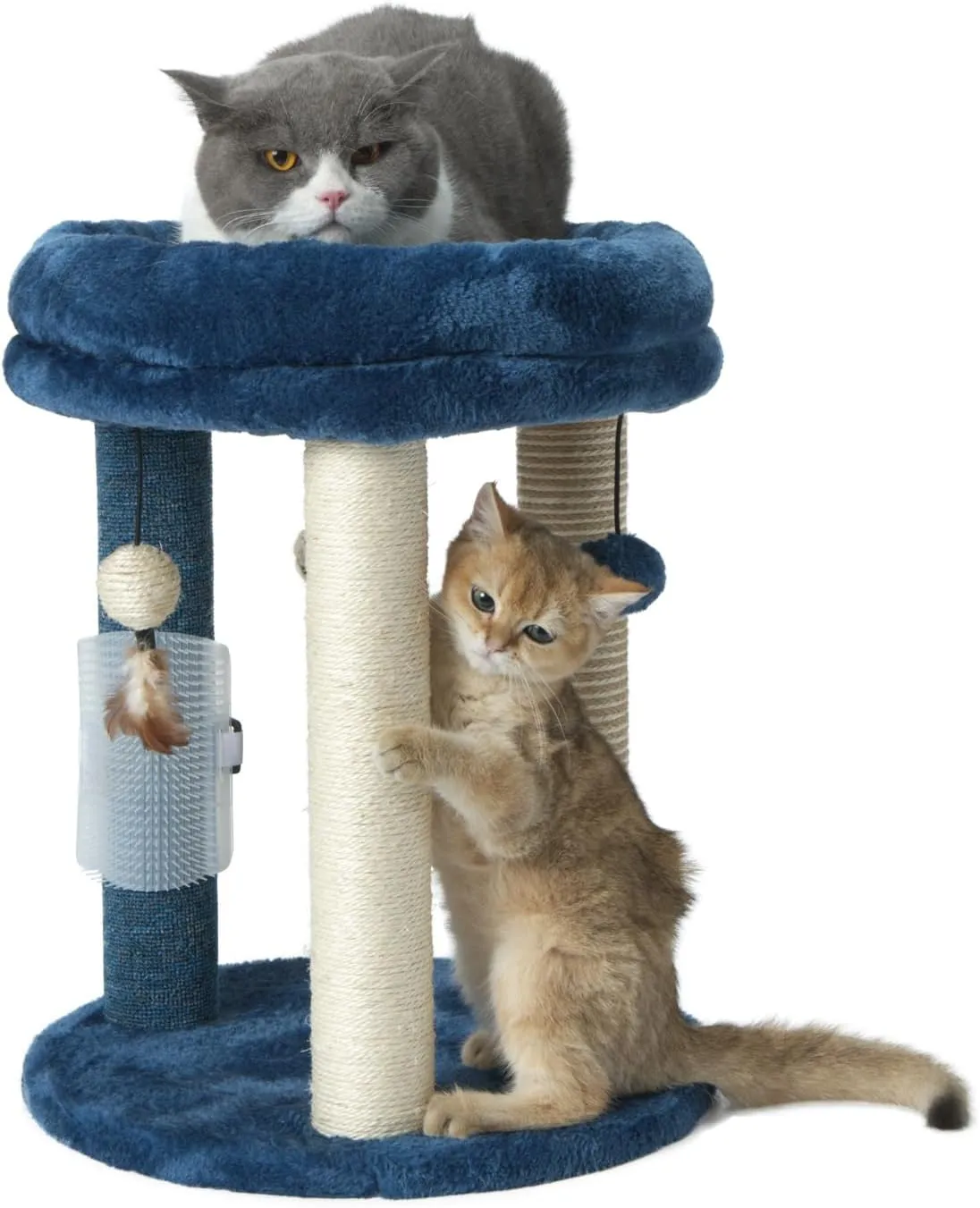 Cat Scratching Post Tree with Tower Soft Bed.Natural Quality Sisal Carpet Jute Scratch Posts with Three Hanging Ball Toys and Massage Brush for Indoor Cats and Kittens Blue