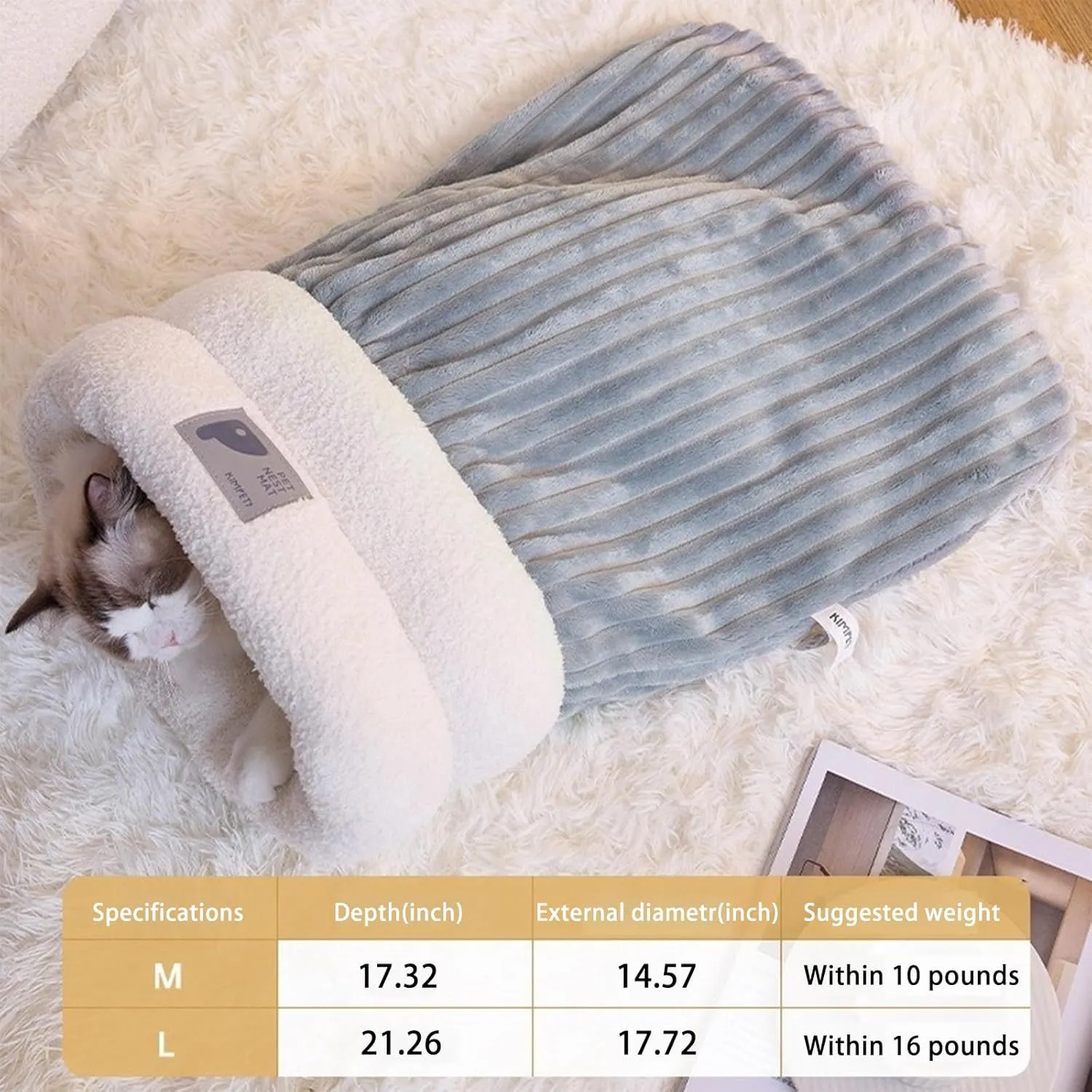 Cat Sleeping Bag for Indoor CatsSoft Plush Cat Sack Self Warming Cats Cave Bed, Pet Snuggle Sack for Kitten Puppy(Brown, Large 21" x 17.7")