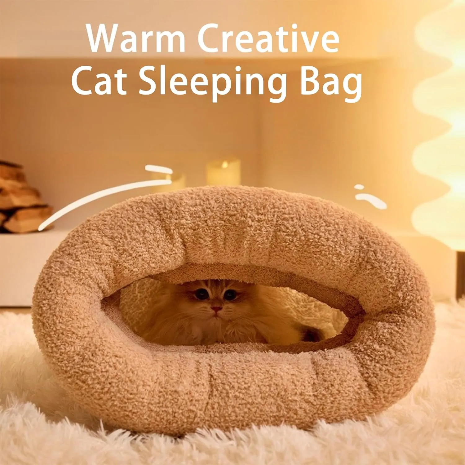 Cat Sleeping Bag for Indoor CatsSoft Plush Cat Sack Self Warming Cats Cave Bed, Pet Snuggle Sack for Kitten Puppy(Brown, Large 21" x 17.7")