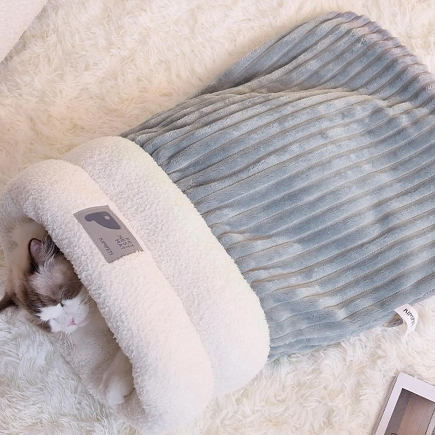 Cat Sleeping Bag for Indoor CatsSoft Plush Cat Sack Self Warming Cats Cave Bed, Pet Snuggle Sack for Kitten Puppy(Brown, Large 21" x 17.7")