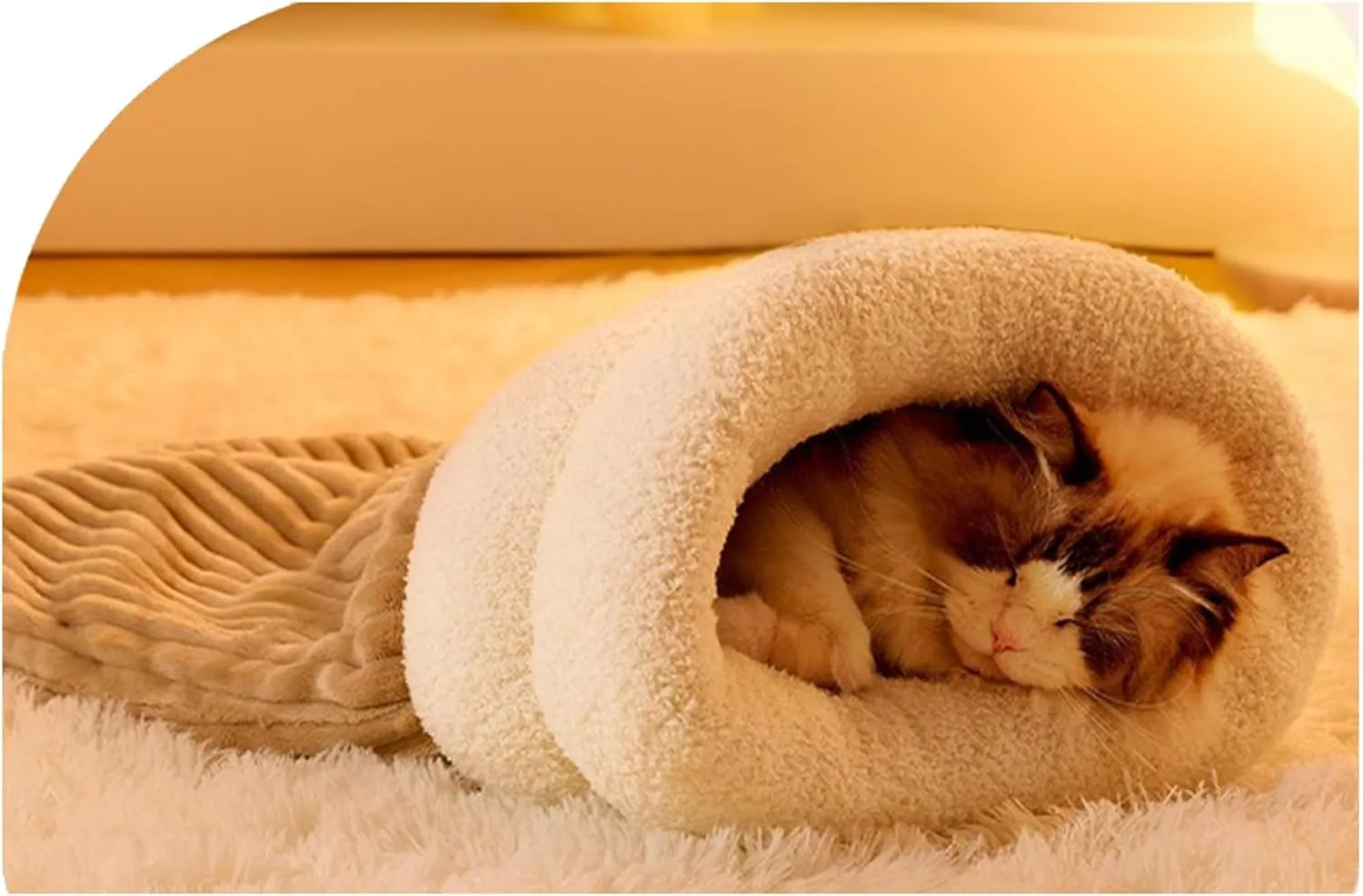 Cat Sleeping Bag for Indoor CatsSoft Plush Cat Sack Self Warming Cats Cave Bed, Pet Snuggle Sack for Kitten Puppy(Brown, Large 21" x 17.7")