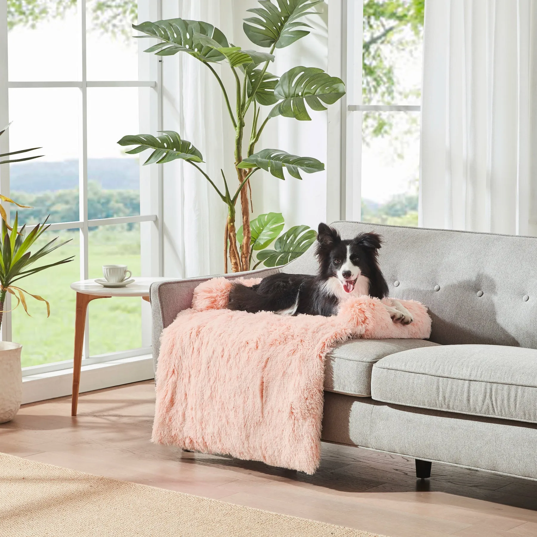 Charlie's Shaggy Faux Fur Bolster Sofa Protector Calming Dog Bed Soft Beige Large