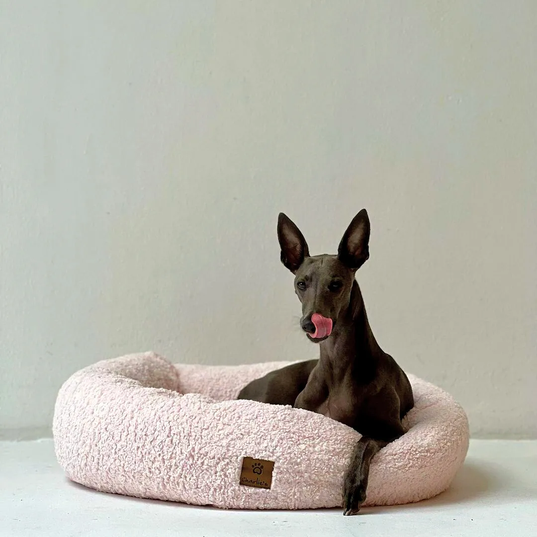 Charlie's Teddy Fleece Round Calming Dog Bed Pink Small