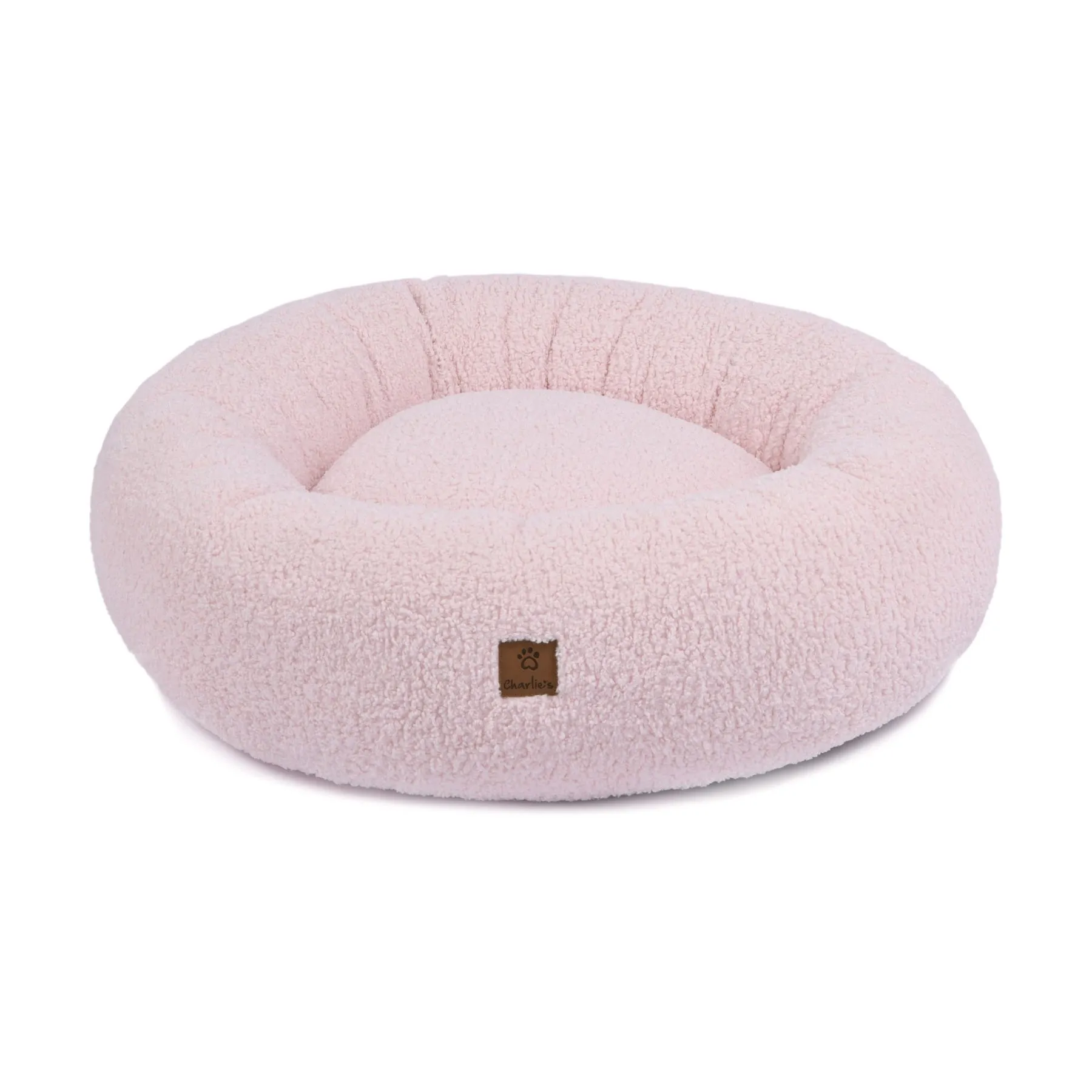 Charlie's Teddy Fleece Round Calming Dog Bed Pink Small