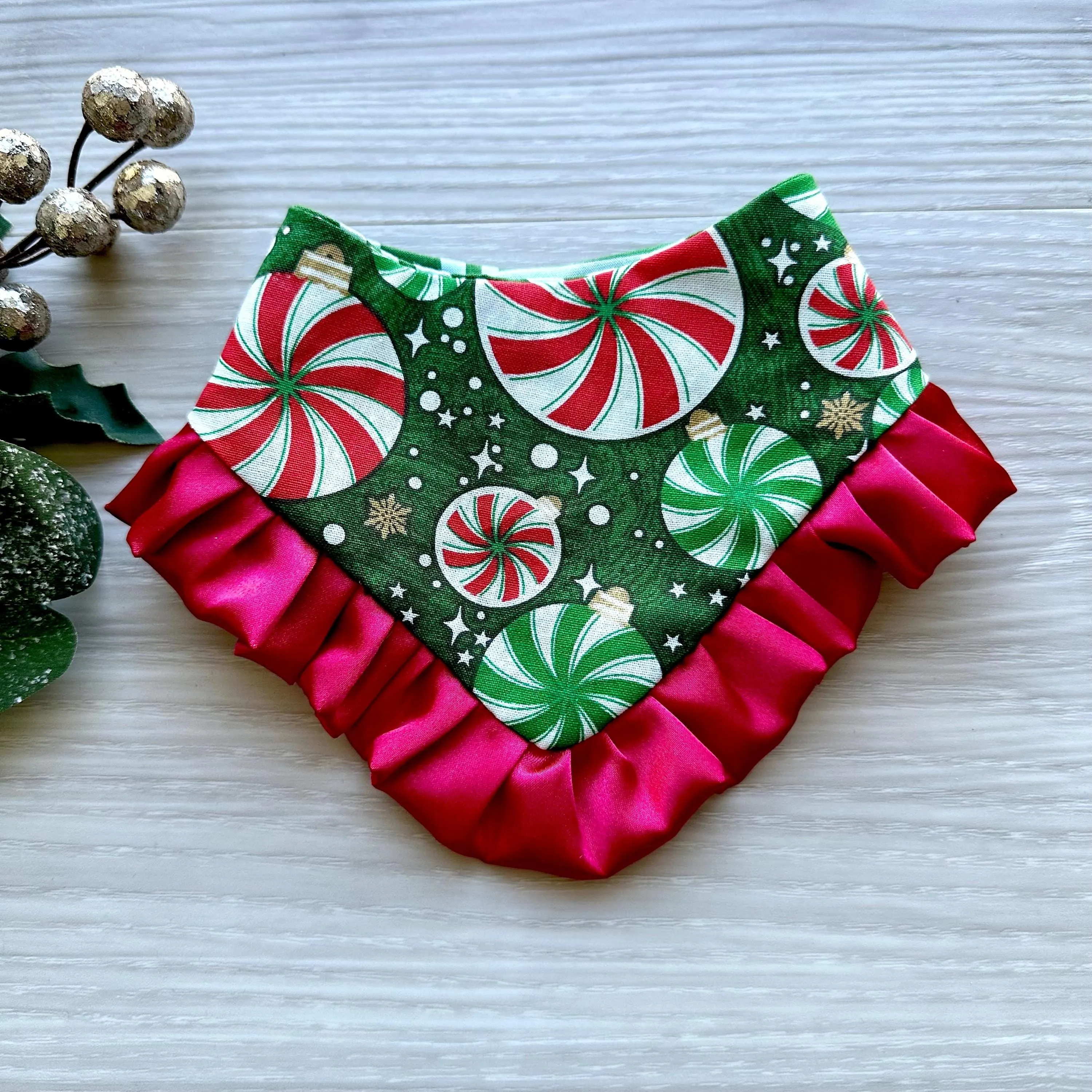 Christmas Green Candy Cane Strips W/Ruffles