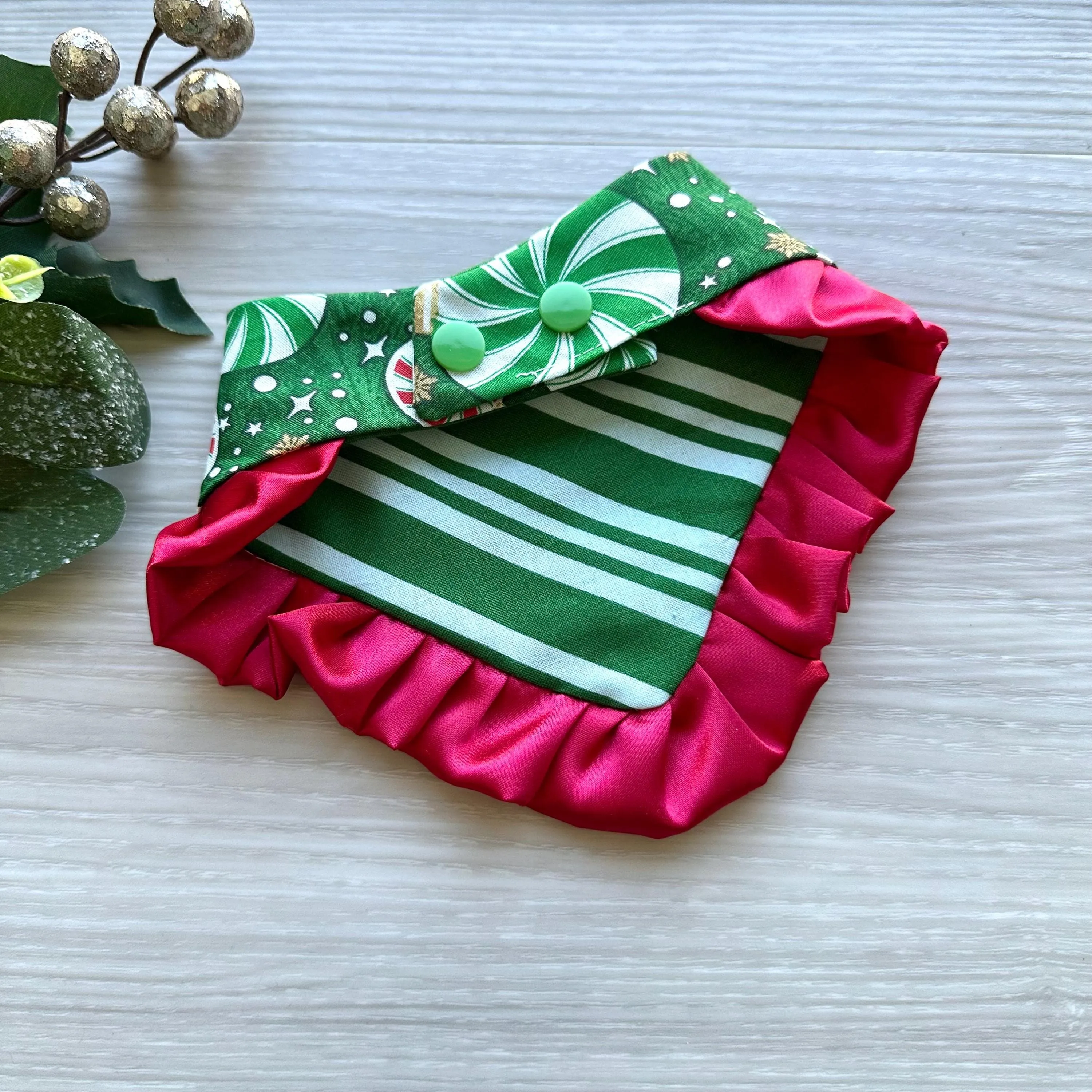 Christmas Green Candy Cane Strips W/Ruffles