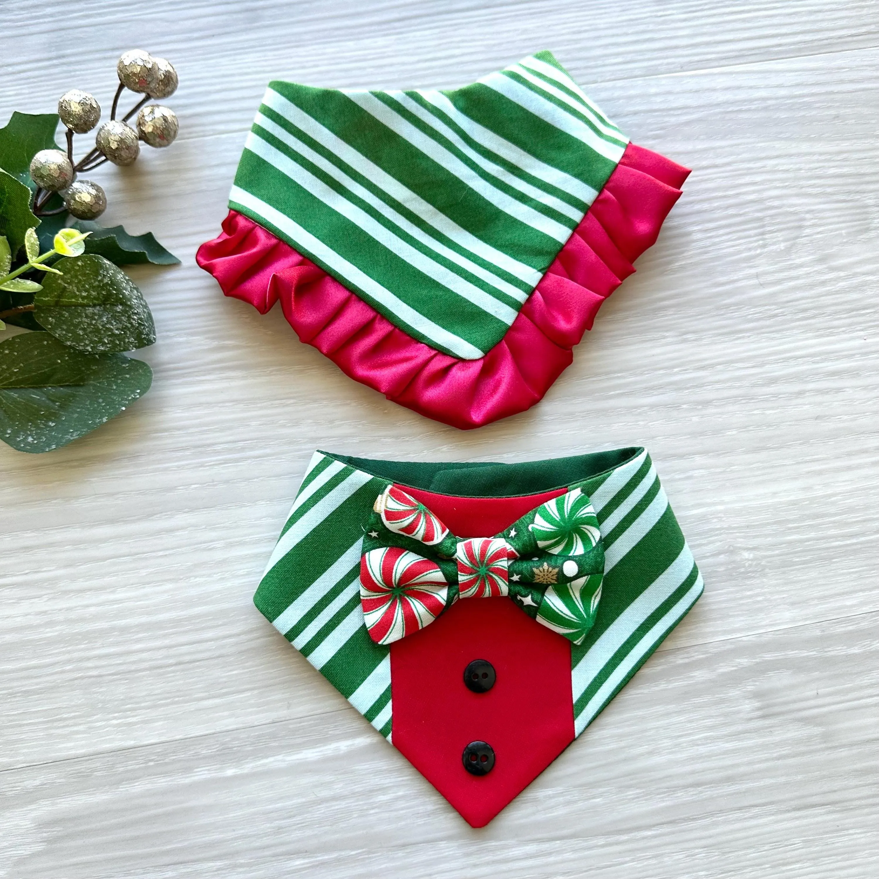 Christmas Green Candy Cane Strips W/Ruffles