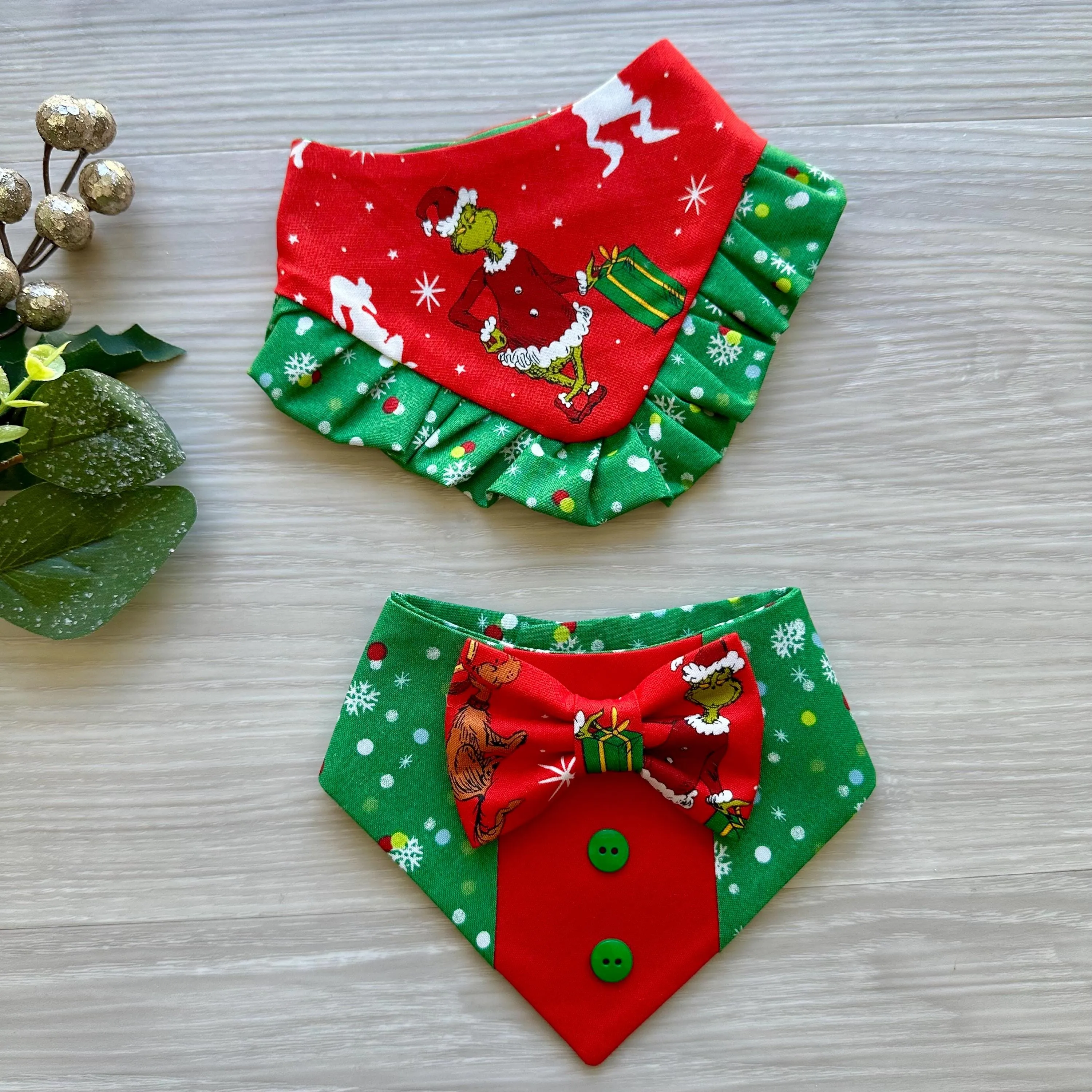 Christmas Grinchmas red and multi polka dots W/Ruffles