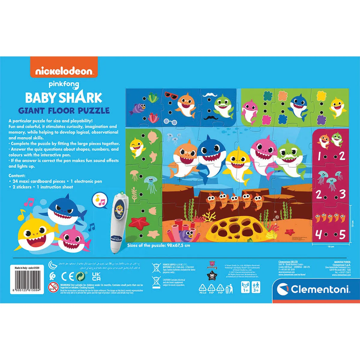 Clementoni 24Pcs Giant Floor Puzzle Baby Shark