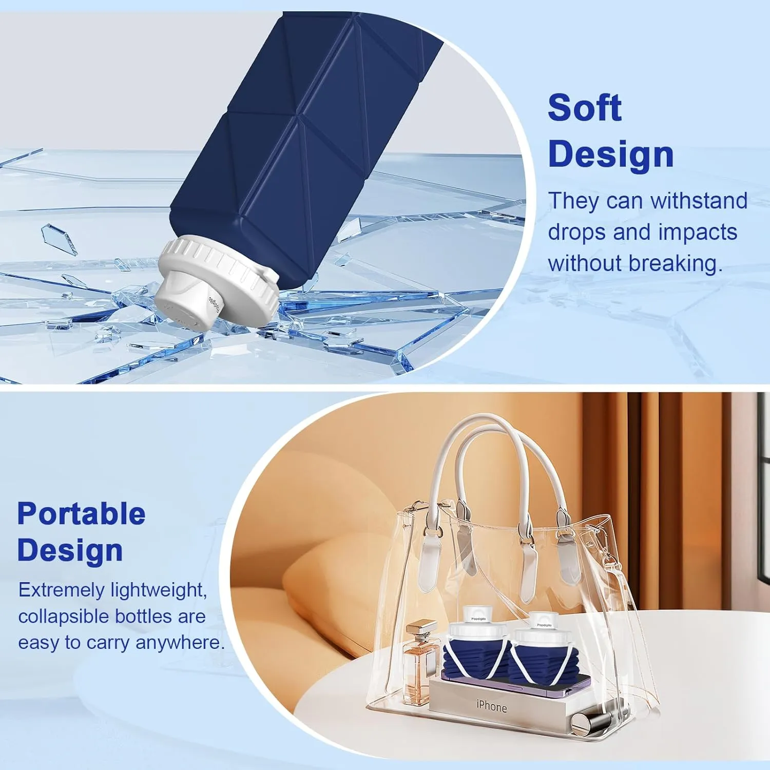 Collapsible Water Bottles 20.6oz Silicone Foldable Leakproof BPA Free Reusable Lightweight Portable Sport Water Bottles For Travel Camping Hiking Outdoor Indoor Detachable for Dishwasher