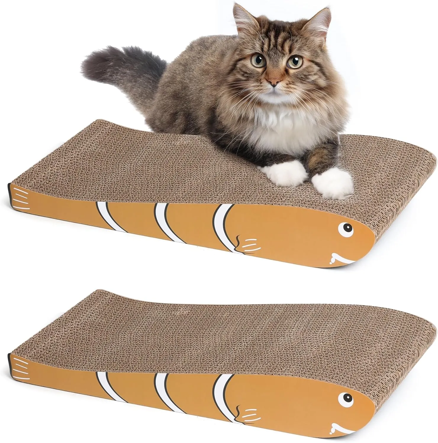 ComSaf Cat Scratching Board 2 Pack, Cat Scratcher Cardboard, Curved Cat Scratcher, Cute Cat Scratch Pad for Kitty, Recycle Cardboard, Double-Sided Pad for Long Lasting Use (Orange)