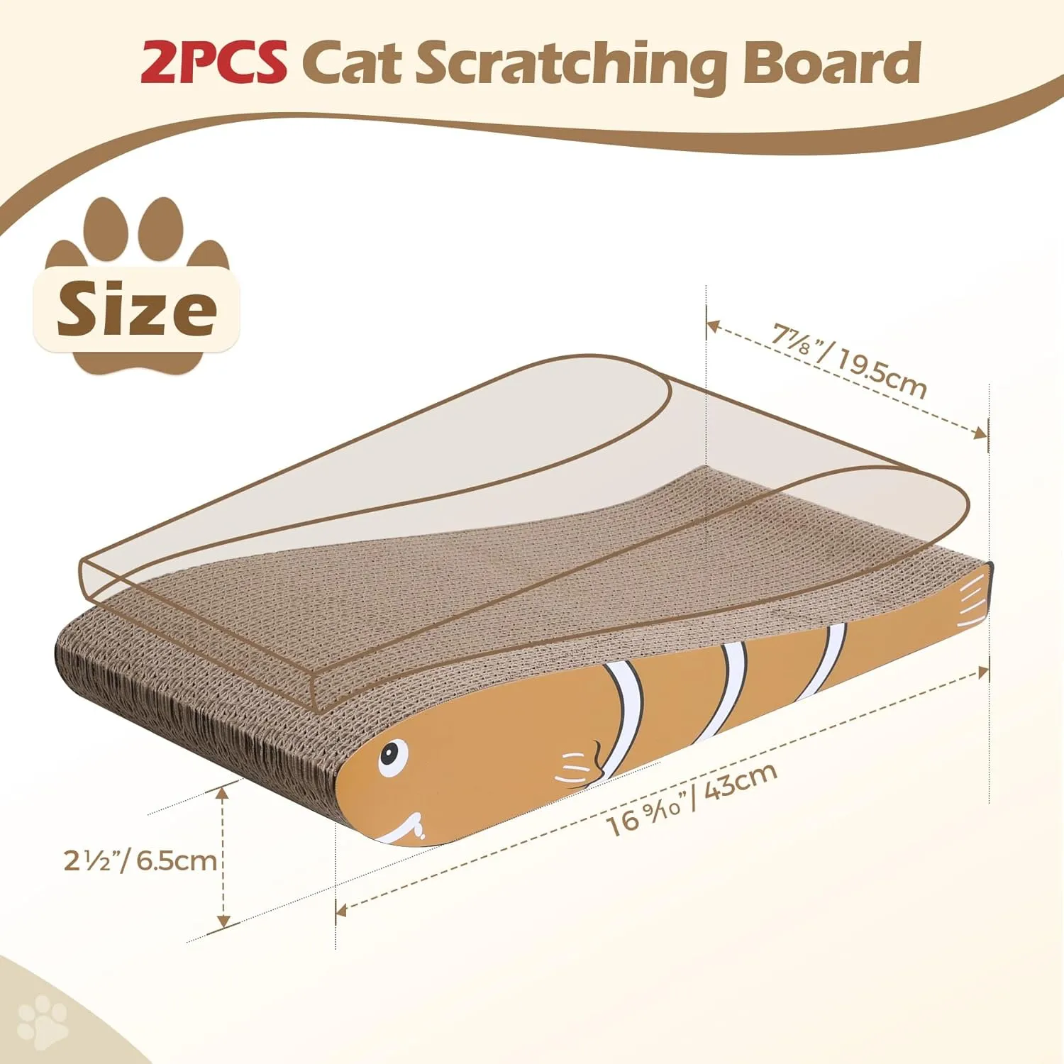 ComSaf Cat Scratching Board 2 Pack, Cat Scratcher Cardboard, Curved Cat Scratcher, Cute Cat Scratch Pad for Kitty, Recycle Cardboard, Double-Sided Pad for Long Lasting Use (Orange)