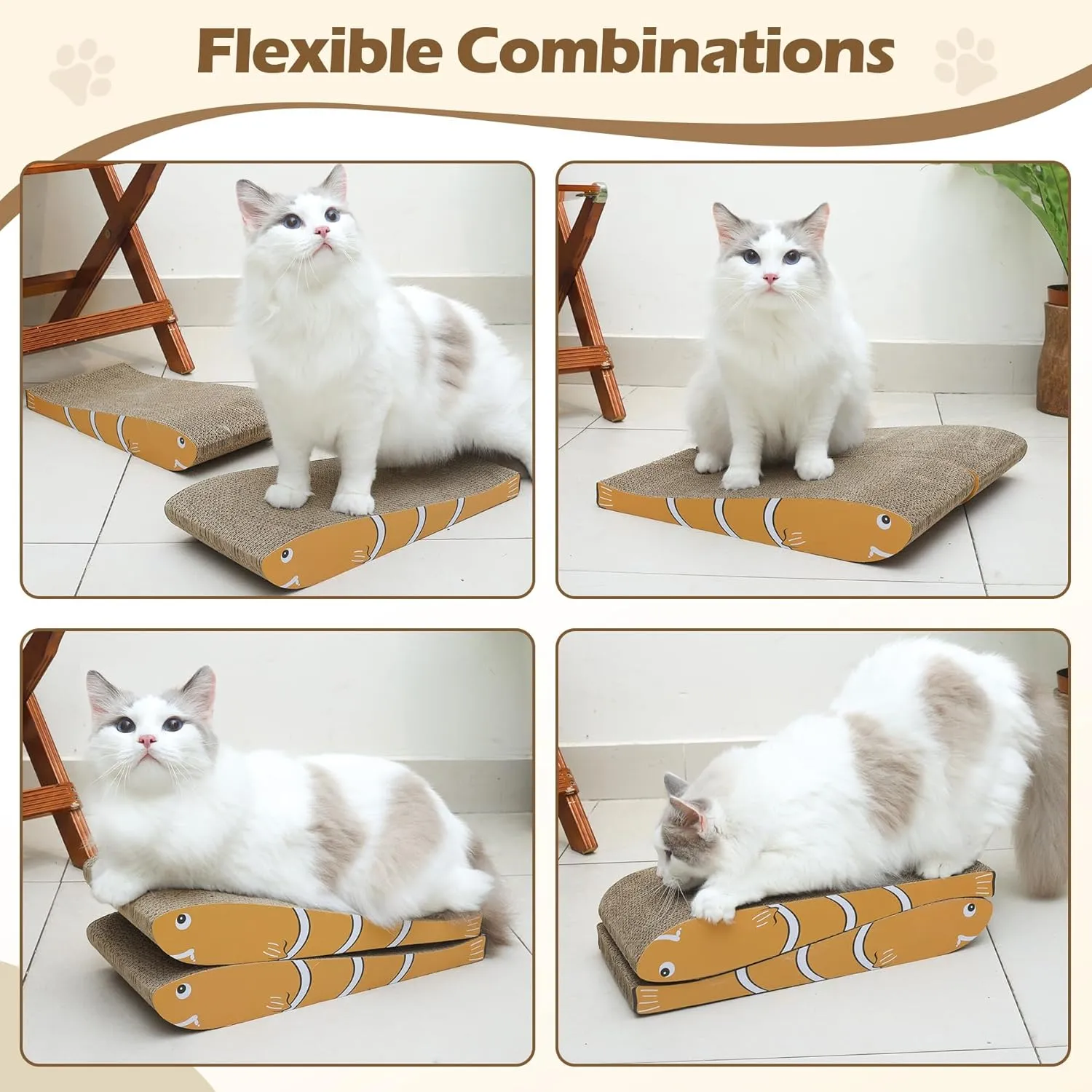 ComSaf Cat Scratching Board 2 Pack, Cat Scratcher Cardboard, Curved Cat Scratcher, Cute Cat Scratch Pad for Kitty, Recycle Cardboard, Double-Sided Pad for Long Lasting Use (Orange)