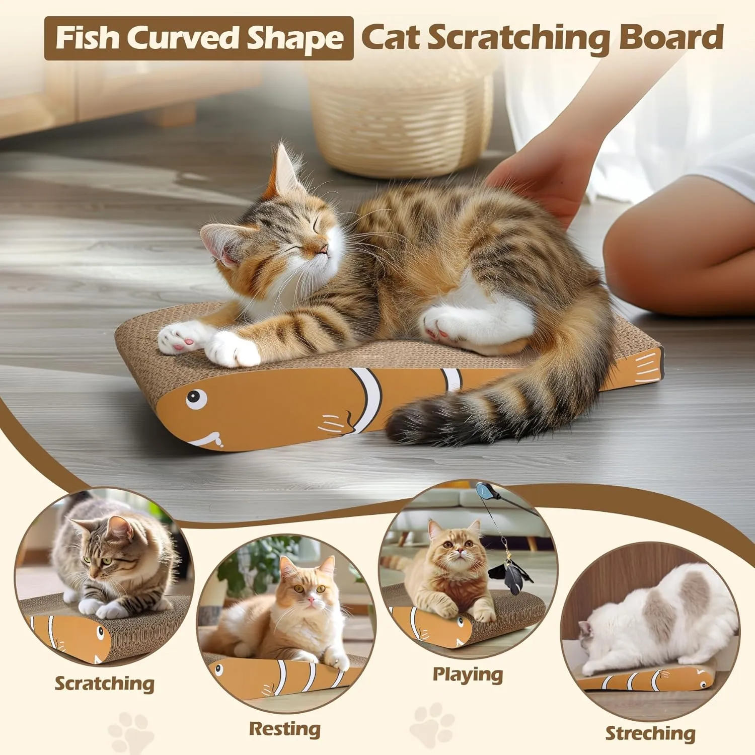 ComSaf Cat Scratching Board 2 Pack, Cat Scratcher Cardboard, Curved Cat Scratcher, Cute Cat Scratch Pad for Kitty, Recycle Cardboard, Double-Sided Pad for Long Lasting Use (Orange)