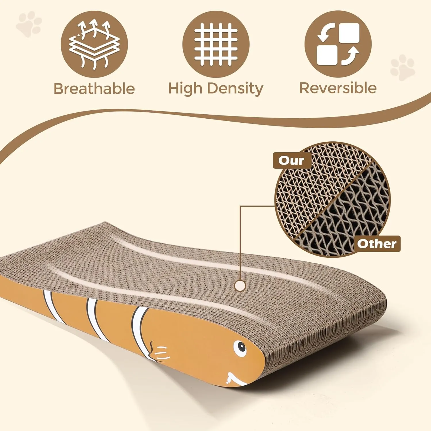 ComSaf Cat Scratching Board 2 Pack, Cat Scratcher Cardboard, Curved Cat Scratcher, Cute Cat Scratch Pad for Kitty, Recycle Cardboard, Double-Sided Pad for Long Lasting Use (Orange)