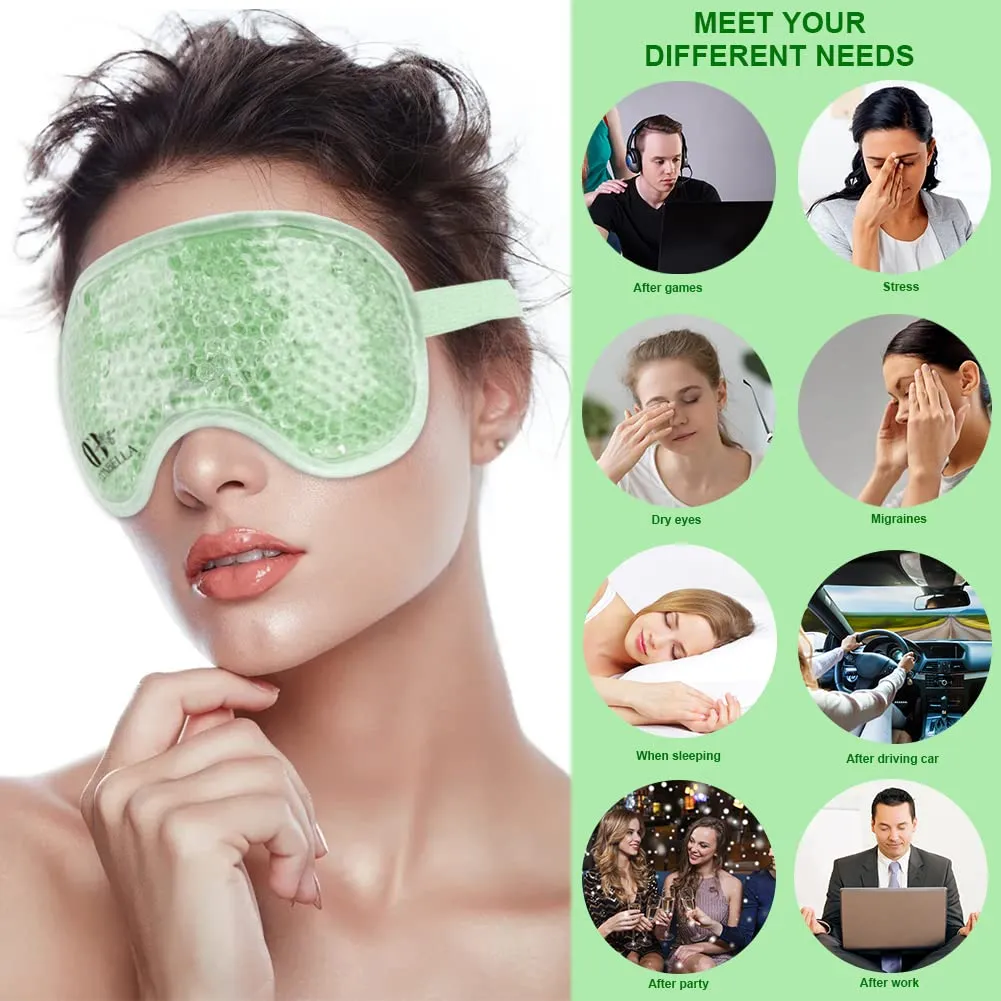 CONBELLA Cooling Eye Mask Gel Eye Mask Reusable Cold Eye Mask for Puffy Eyes, Eye Ice Pack Eye Mask with Soft Plush Backing for Dark Circles, Migraine, Stress Relief