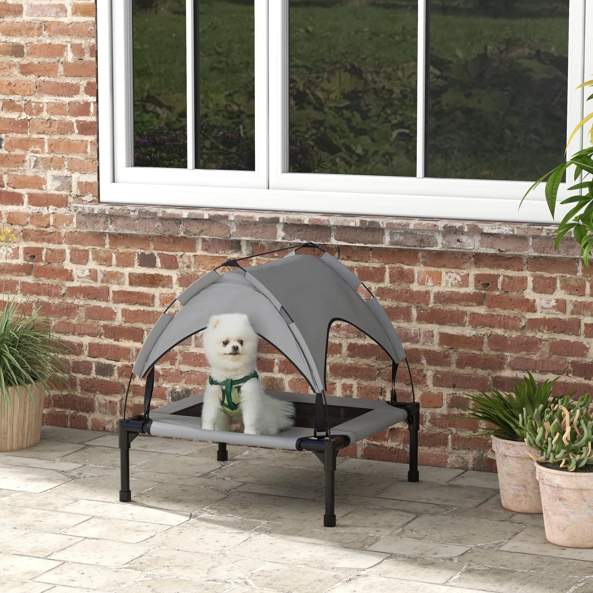 Cooling Raised Pet BedWith Washable Breathable Mesh for Small Medium Dogs 76 x 61 x 69.5cm - Light Grey