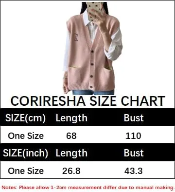 CORIRESHA Girl Cute Cat Rabbit Embroidered Sweater Vest Button Sleeveless Knit Cardigan