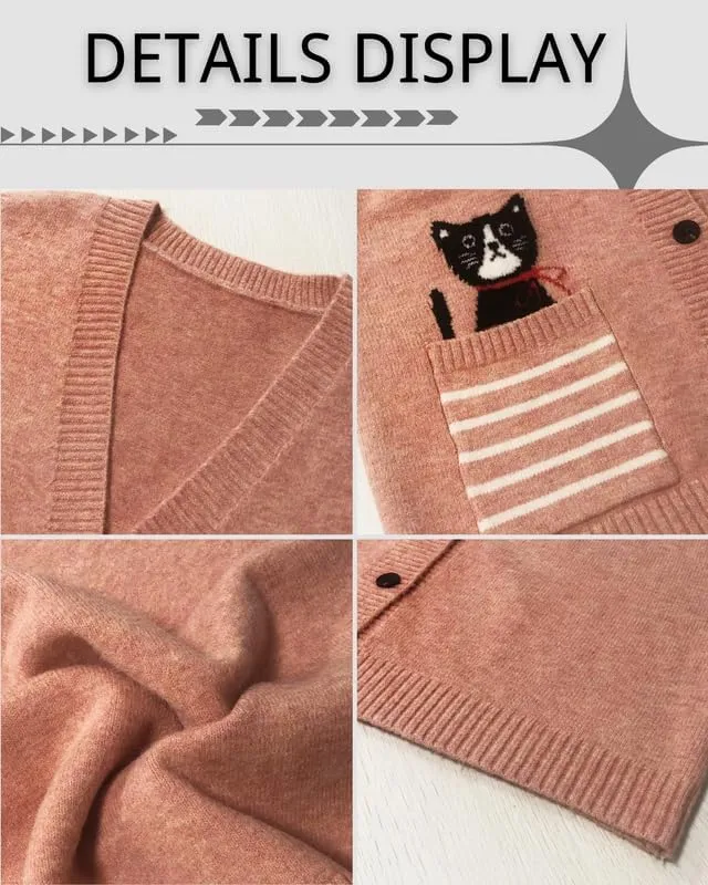 CORIRESHA Girl Cute Cat Rabbit Embroidered Sweater Vest Button Sleeveless Knit Cardigan