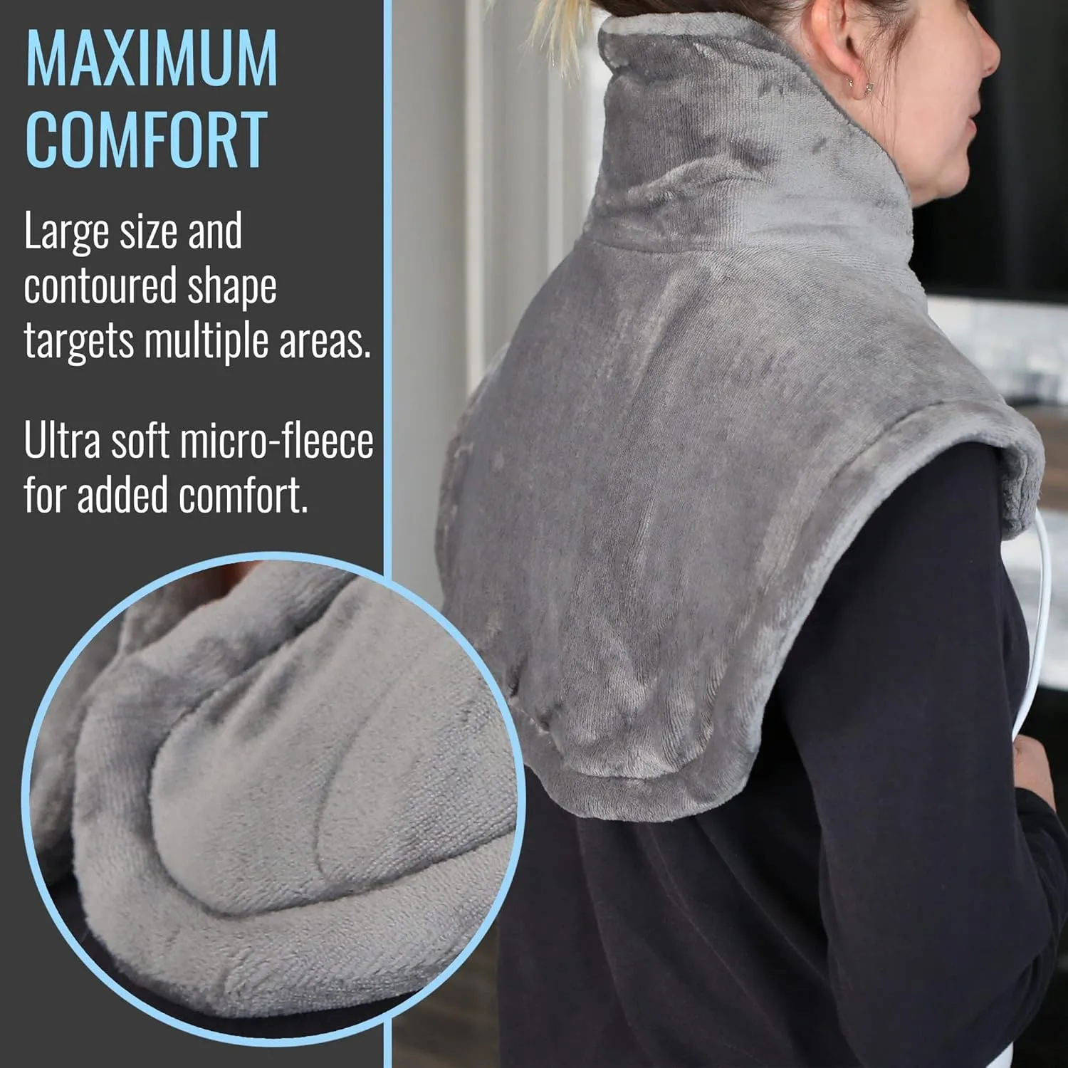 DMI Plush Micro-Fleece Weighted Heating Pad for Neck and Shoulders and Back (FSA/HSA) - 4 Heat Settings with Auto Shut-Off 9' Cord Electric Heat Pad | Soothe Stiff Muscles & Melt Away Stress