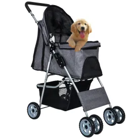 Dog Stroller, pet Stroller 4 Wheels Carrier Strolling Cart Waterproof Travel Folding Cart for Puppy Small-Medium Dog, Cat with Cup Holder, Locking Wheel Grey