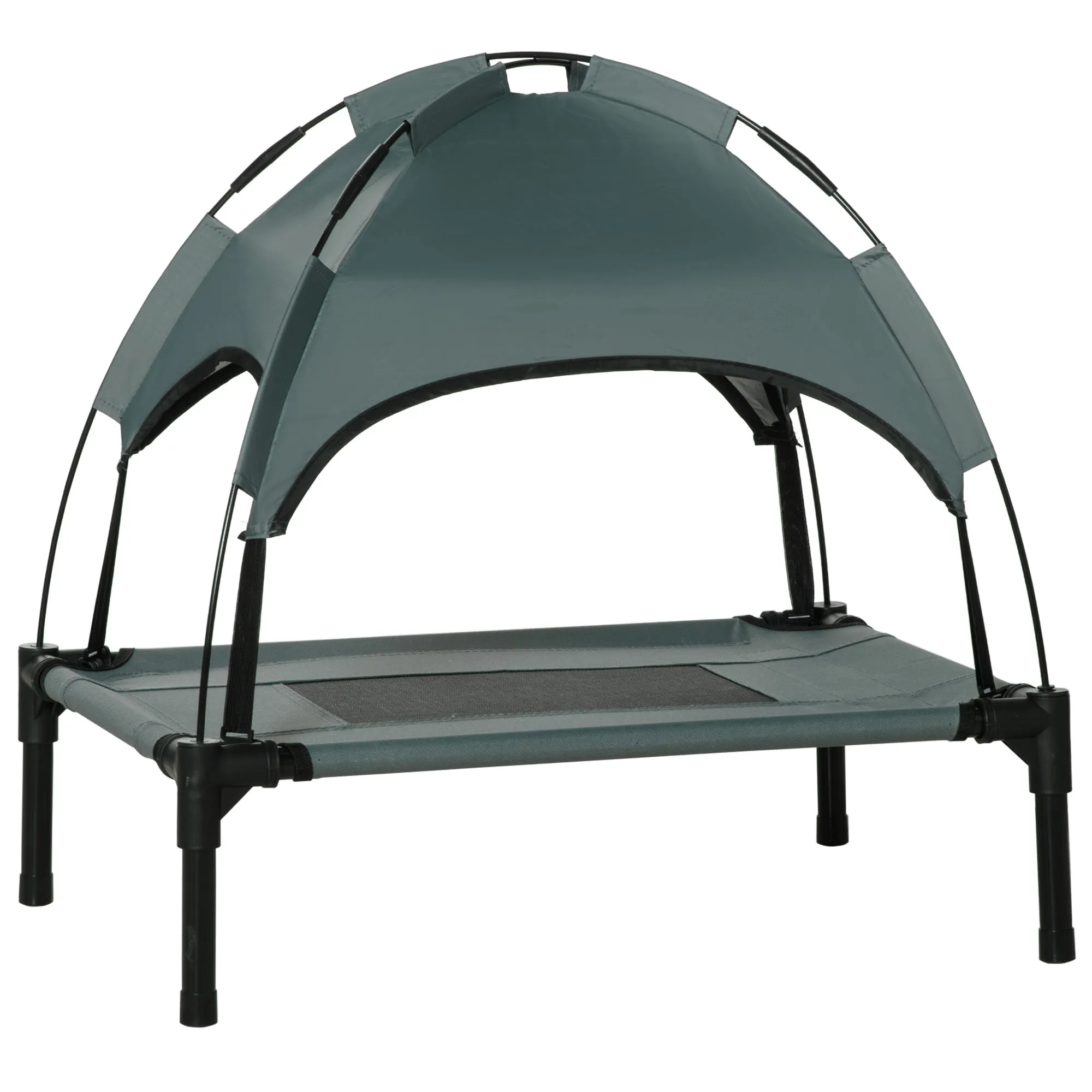 Elevated Dog Bed Waterproof Elevated Pet Cot with Breathable Mesh UV Protection Canopy Grey for Small Dogs 61 x 46 x 62cm