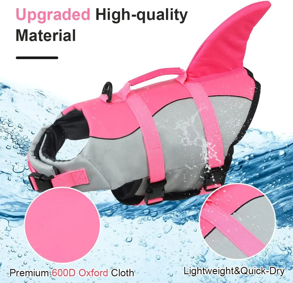 EMUST Dog Life Vests, Pet Floats for Swimming, Boat, Pool, Ripstop Dog Life Jacket with High Buoyancy and Lift Handle for Small and Medium Breeds, (M,Pink)